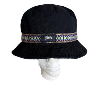 Stussy Streetwear Black Bucket Hat Aztec Band S/M
